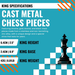 Gold Colour Metal Chess Set With Solid Wood Storage Board - Die Cast Metal Chessmen | Staunton Chess Pieces, Personalised Chess Gift - Cooper Chess