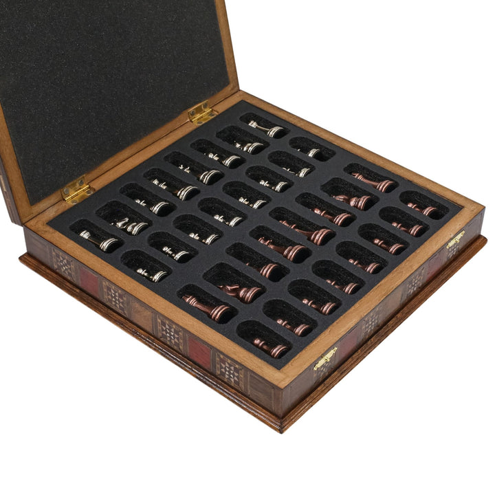 Handmade Inlay Storage Chess Set - Staunton Weighted Classic Figures (Bronze vs Silver) - Cooper Chess