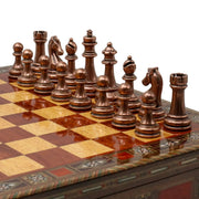 Handmade Inlay Storage Chess Set - Staunton Weighted Classic Figures (Bronze vs Silver) - Cooper Chess