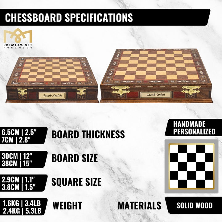 Handmade Inlay Storage Chess Set - Staunton Weighted Classic Figures (Bronze vs Silver) - Cooper Chess