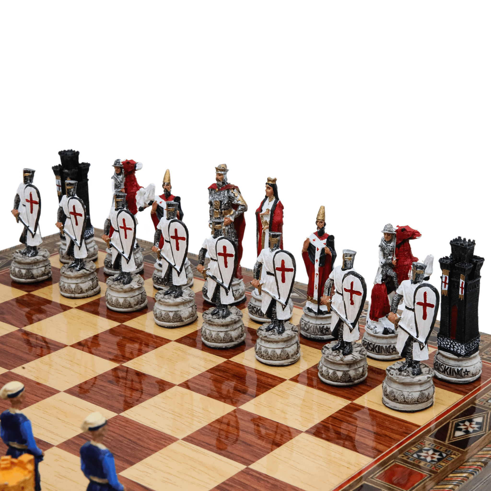 Handmade Inlay Chess Set with Drawer Storage 38 CM (15") - Ottoman vs White Crusaders Pieces - Cooper Chess