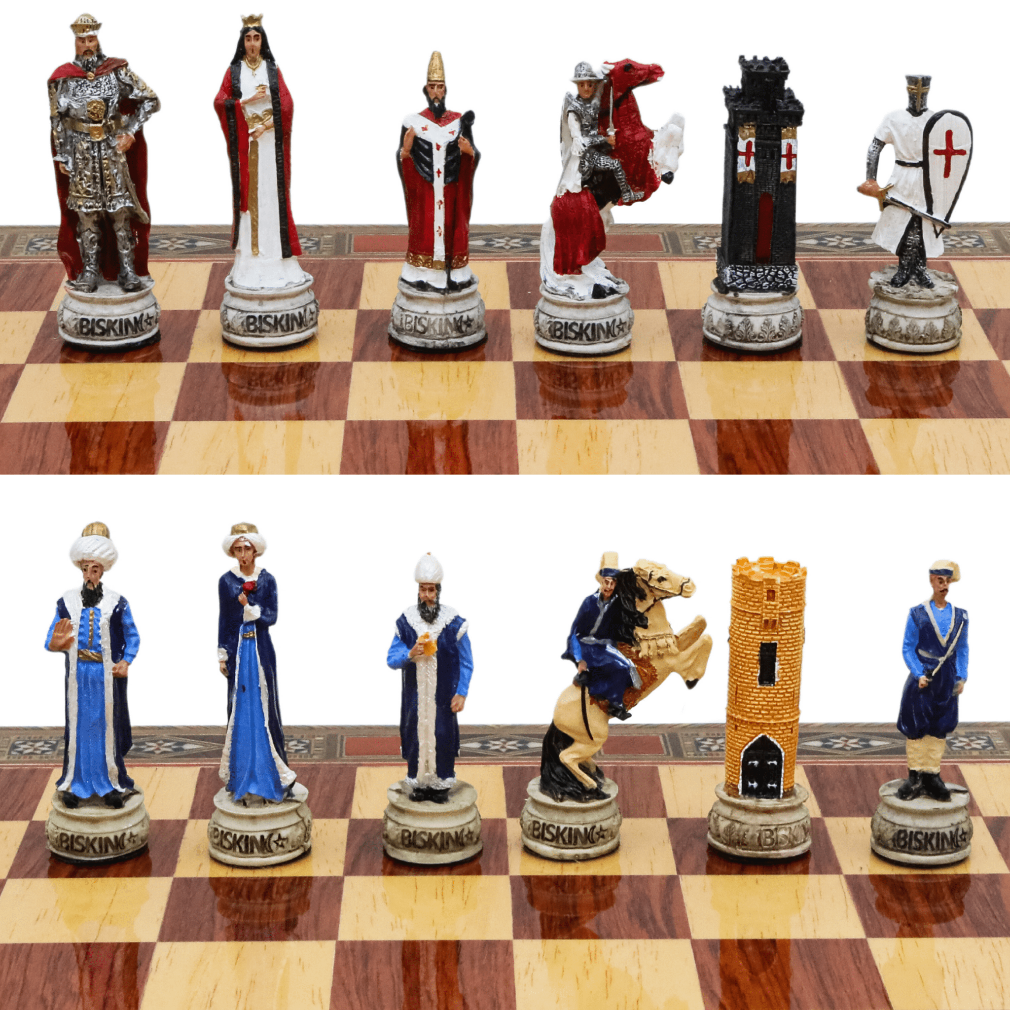 Handmade Inlay Chess Set with Drawer Storage 38 CM (15") - Ottoman vs White Crusaders Pieces - Cooper Chess