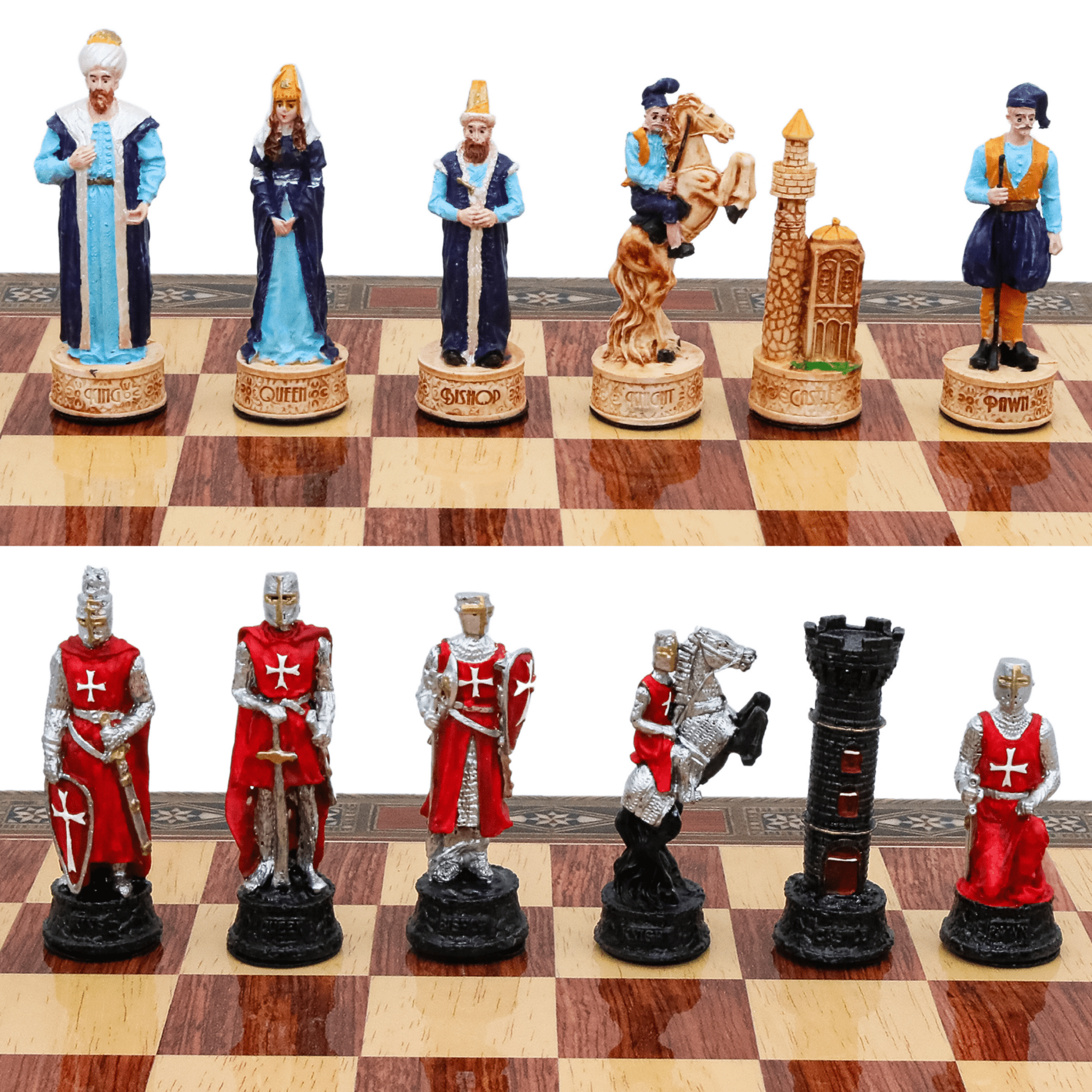 Handmade Inlay Chess Set with Drawer Storage 38 CM (15") - Ottoman vs Black Crusaders Pieces - Cooper Chess