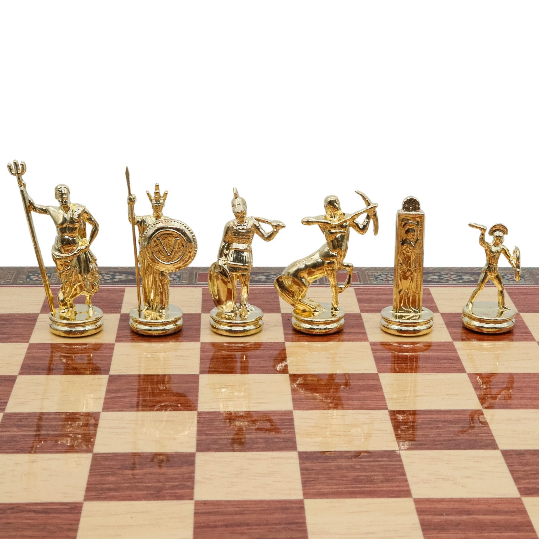 Handmade Inlay Chess Set with Drawer Storage 38 CM (15") - Die Cast Metal Pieces | Greek Mythology Poseidon - Cooper Chess