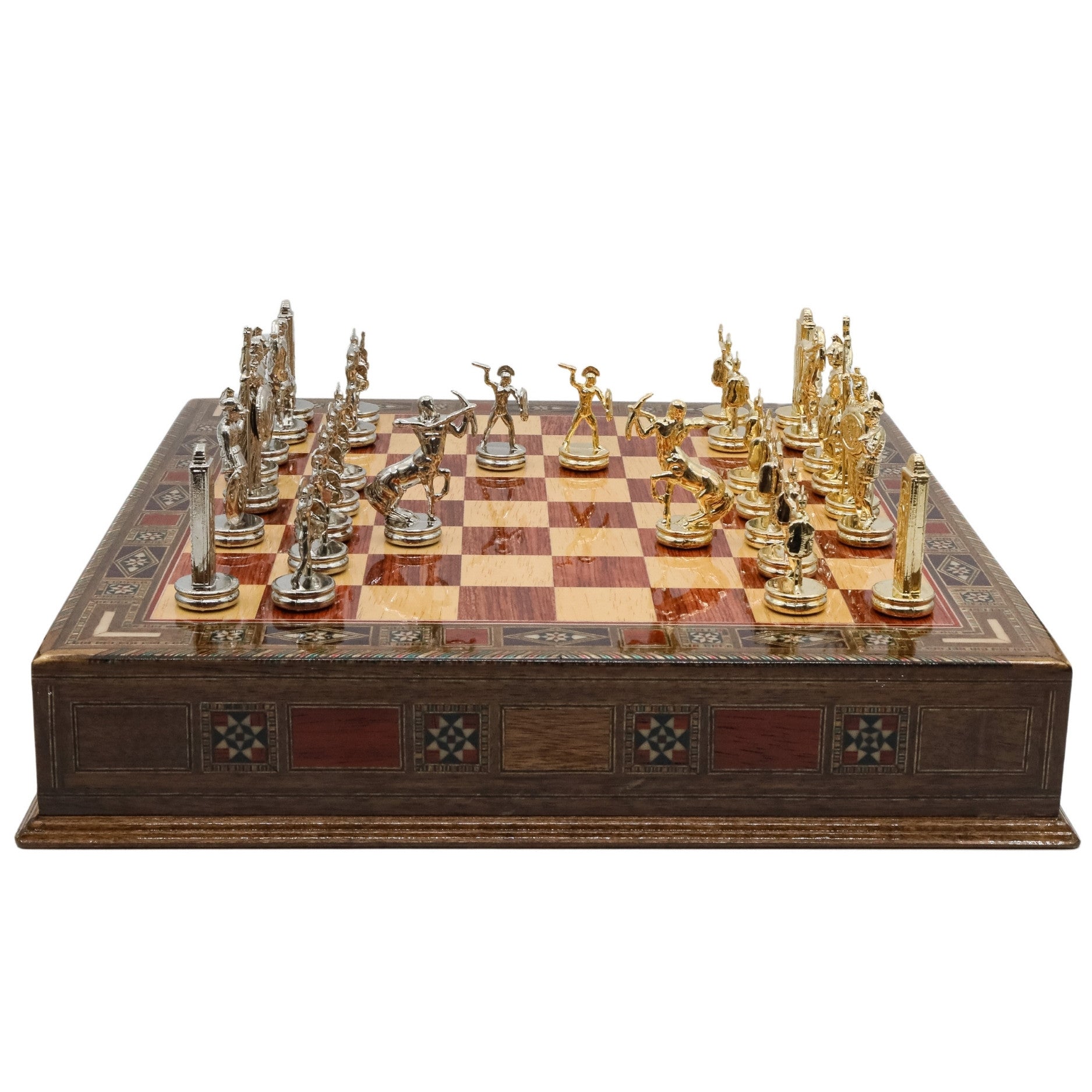 Handmade Inlay Chess Set with Drawer Storage 38 CM (15") - Die Cast Metal Pieces | Greek Mythology Poseidon - Cooper Chess