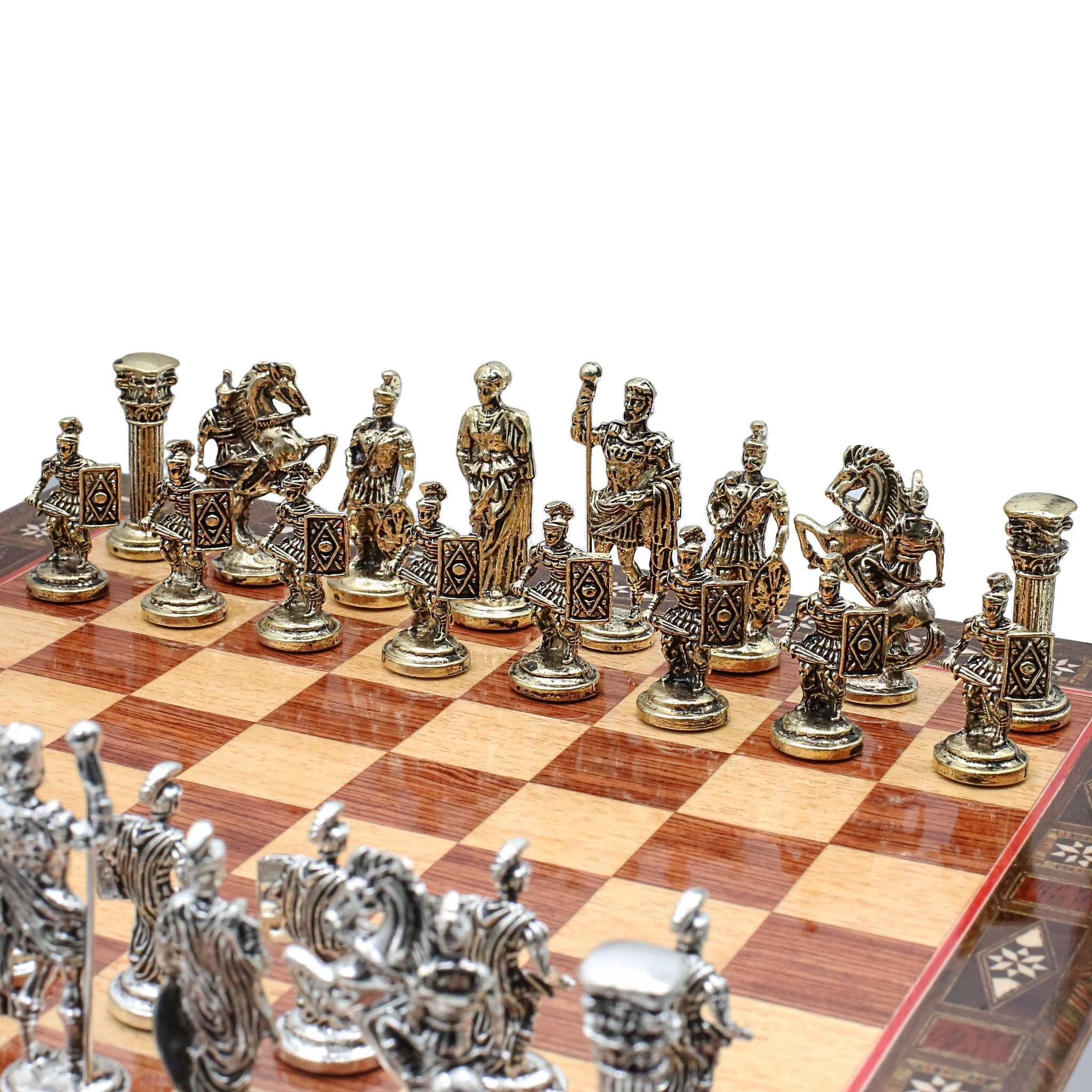 Handmade Inlay Chess Set with Drawer Storage 38 CM (15") - Die Cast Metal Pieces | Roman Empire - Cooper Chess