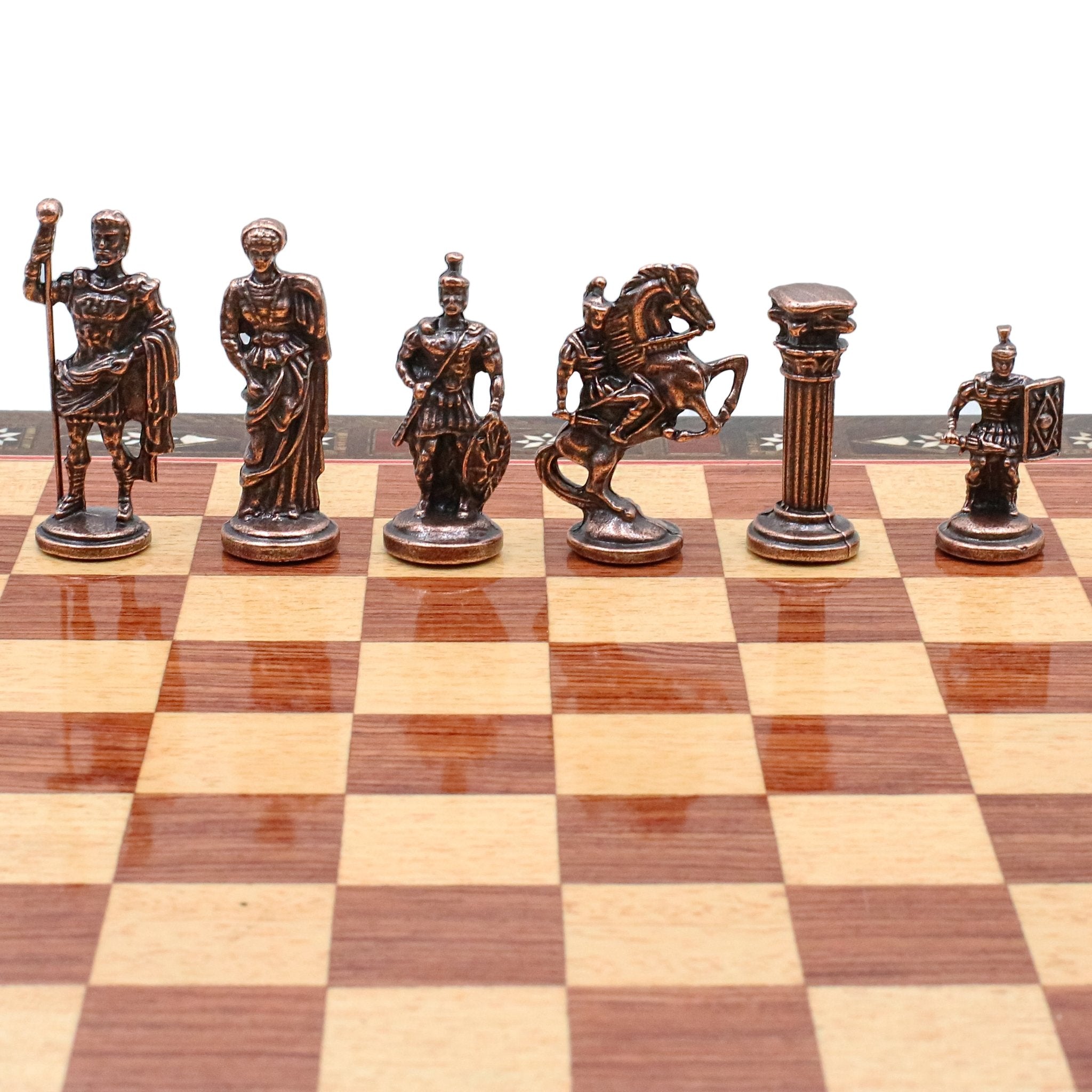 Handmade Inlay Chess Set with Drawer Storage 38 CM (15") - Die Cast Metal Pieces | Vintage Roman Empire - Cooper Chess