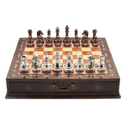 Classic Baroque Metal Chess Set With Solid Wood Storage Board w/ In - Built Drawer - Cooper Chess