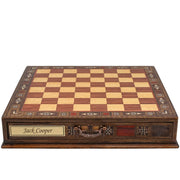Classic Baroque Metal Chess Set With Solid Wood Storage Board w/ In - Built Drawer - Cooper Chess