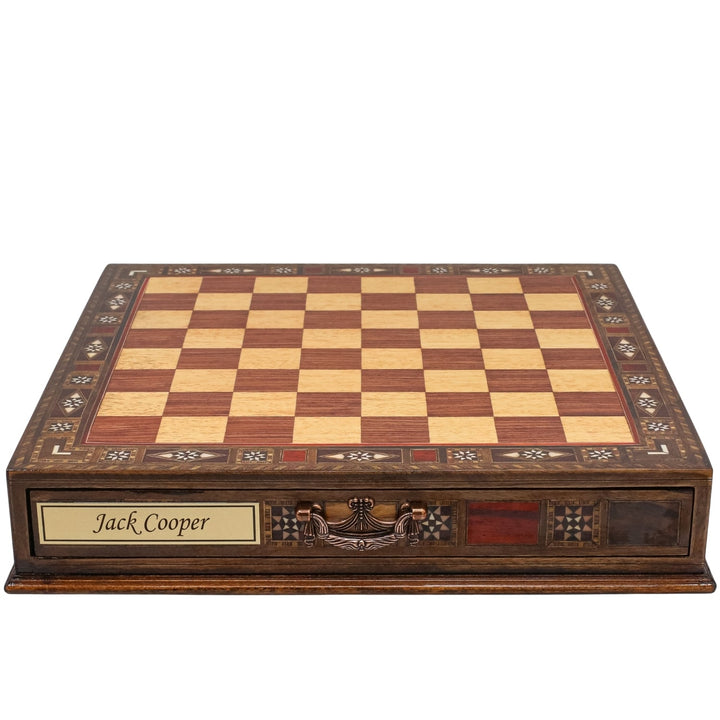 Classic Baroque Metal Chess Set With Solid Wood Storage Board w/ In - Built Drawer - Cooper Chess