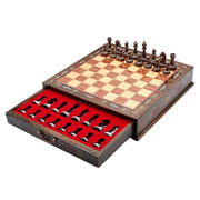 Classic Baroque Metal Chess Set With Solid Wood Storage Board w/ In - Built Drawer - Cooper Chess