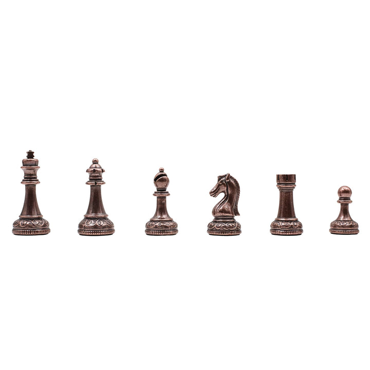 Classic Baroque Metal Chess Set With Solid Wood Storage Board w/ In - Built Drawer - Cooper Chess