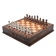 Classic Baroque Metal Chess Set With Solid Wood Storage Board w/ In - Built Drawer - Cooper Chess