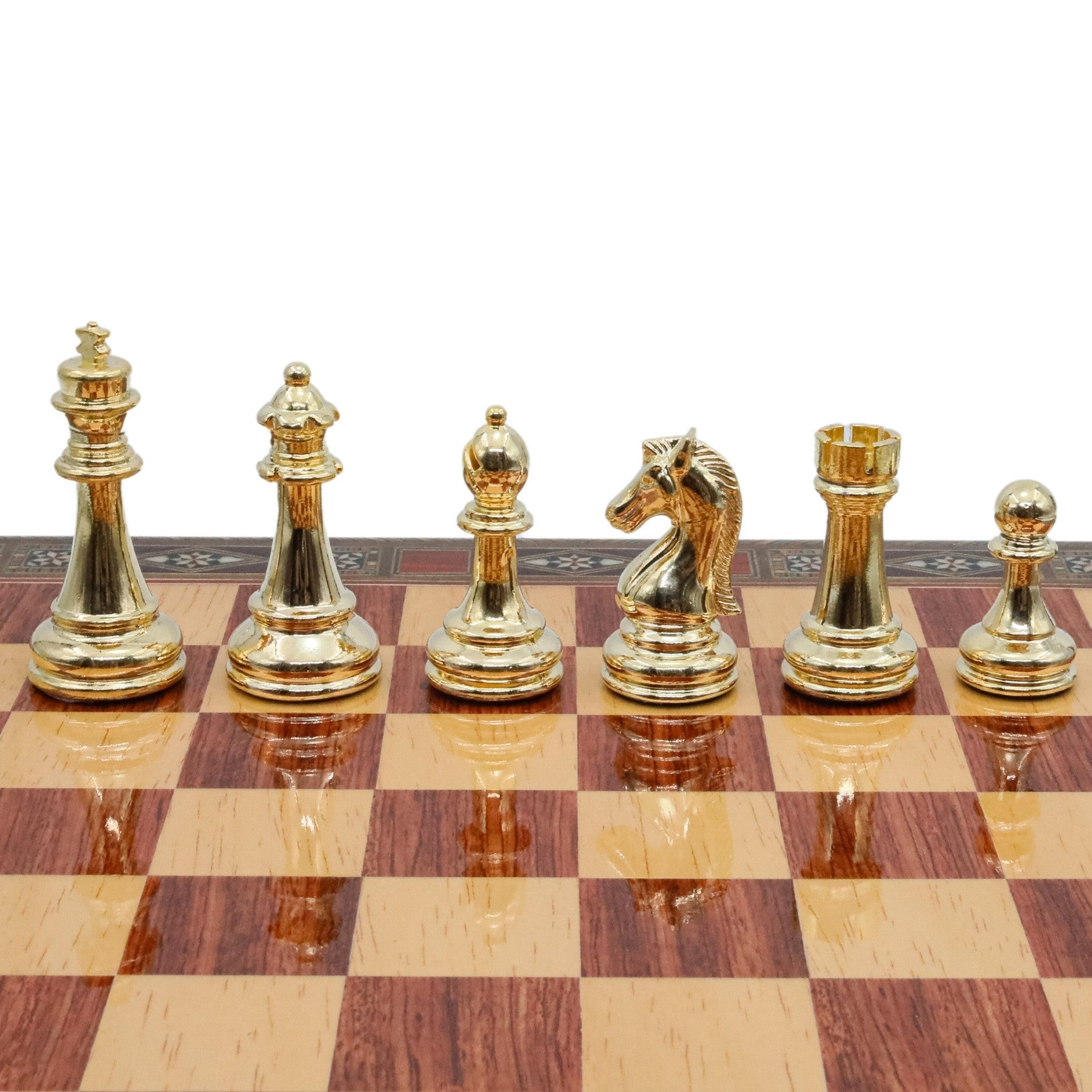 Gold Colour Metal Chess Set With Solid Wood Storage Board w/ In - Built Drawer - Die Cast Metal Chessmen | Staunton Chess Pieces, Personalised Chess Gift - Cooper Chess