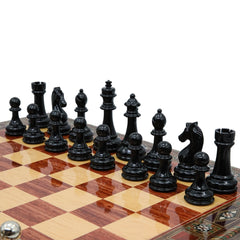 Black Colour Metal Chess Set With Solid Wood Storage Board w/ In - Built Drawer - Die Cast Metal Chessmen | Staunton Chess Pieces, Personalised Chess Gift - Cooper Chess