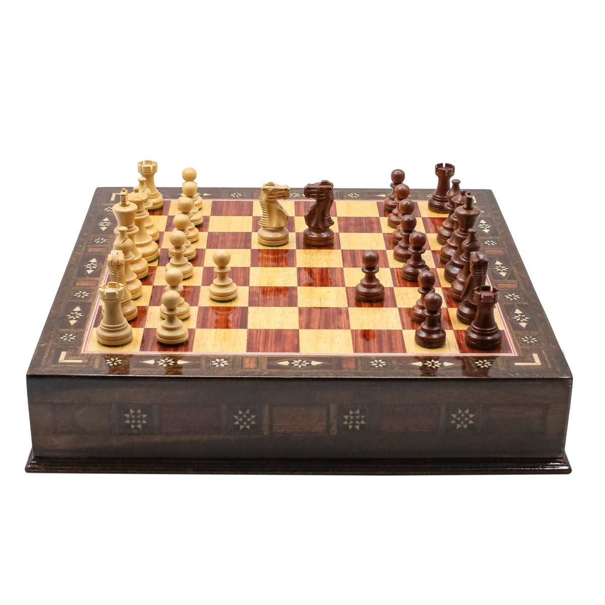 Handmade Inlay Chess Set with Drawer Storage 38 CM (15") - Weighted German Staunton Pieces w/ Extra Queens - Cooper Chess