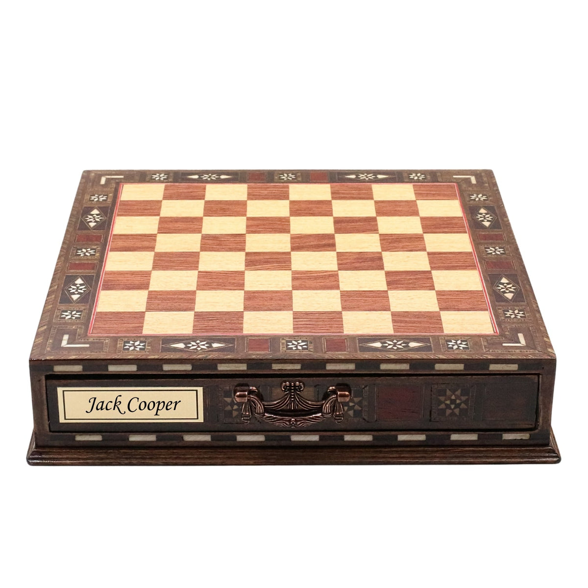 Handmade Inlay Chess Set with Drawer Storage 30 CM (12") - Die Cast Metal Pieces | Troy War Themed - Cooper Chess