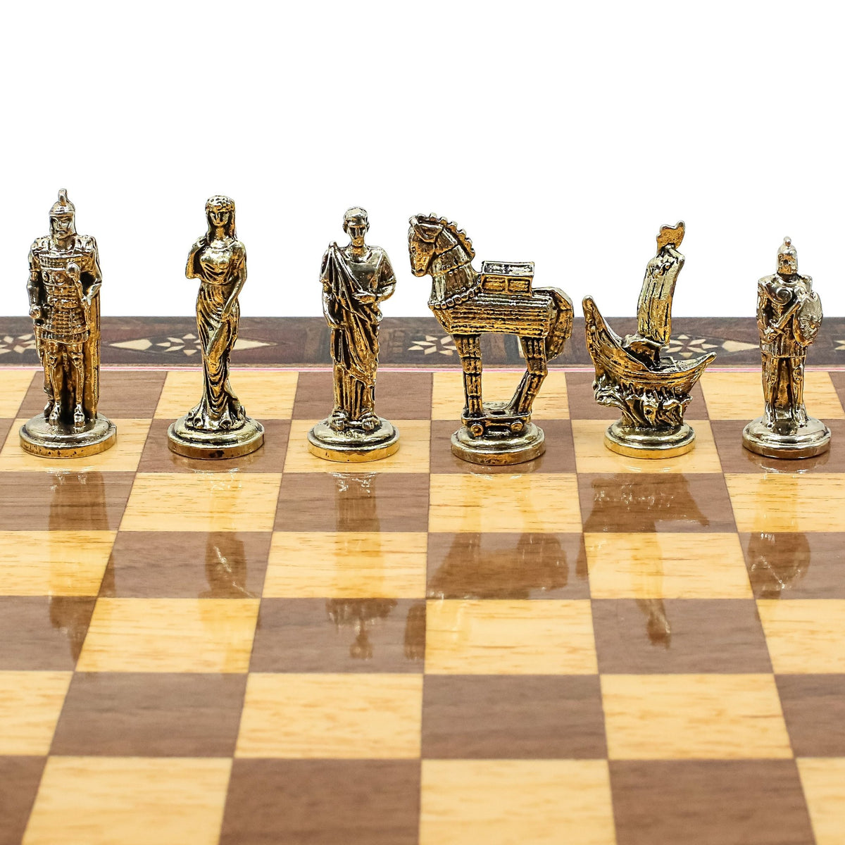 Handmade Inlay Chess Set with Drawer Storage 30 CM (12") - Die Cast Metal Pieces | Troy War Themed - Cooper Chess