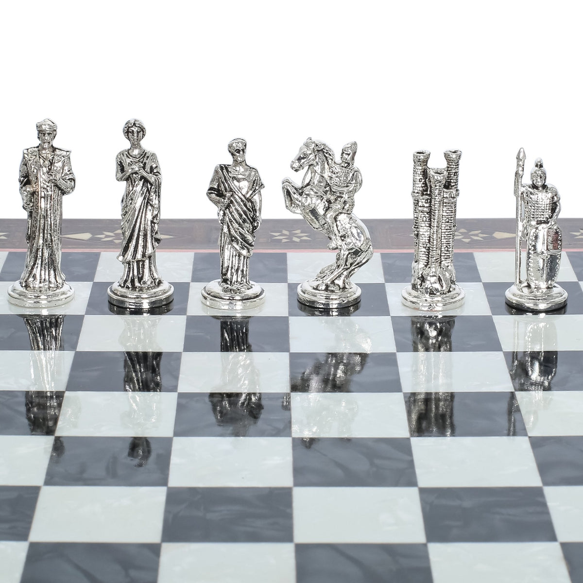 Handmade Inlay Chess Set with Drawer Storage 30 CM (12") - Die Cast Metal Pieces | Troy War Themed - Cooper Chess