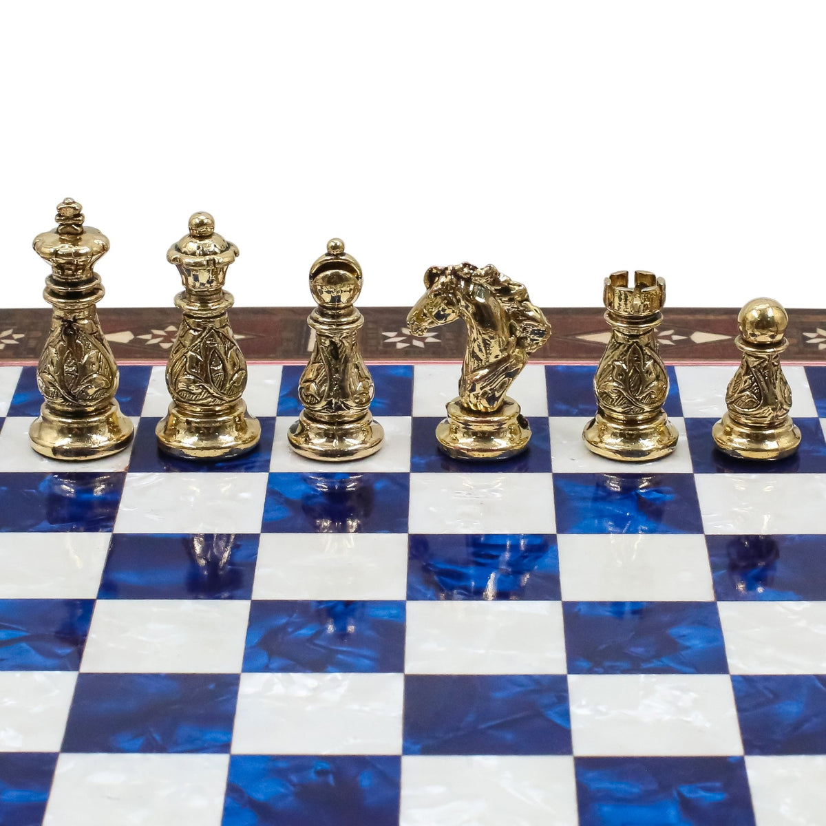Crystal Baroque Gold Metal Chess Set With Solid Wood Storage Board w/ In-Built Drawer | 30 CM (12 INCH) - Cooper Chess