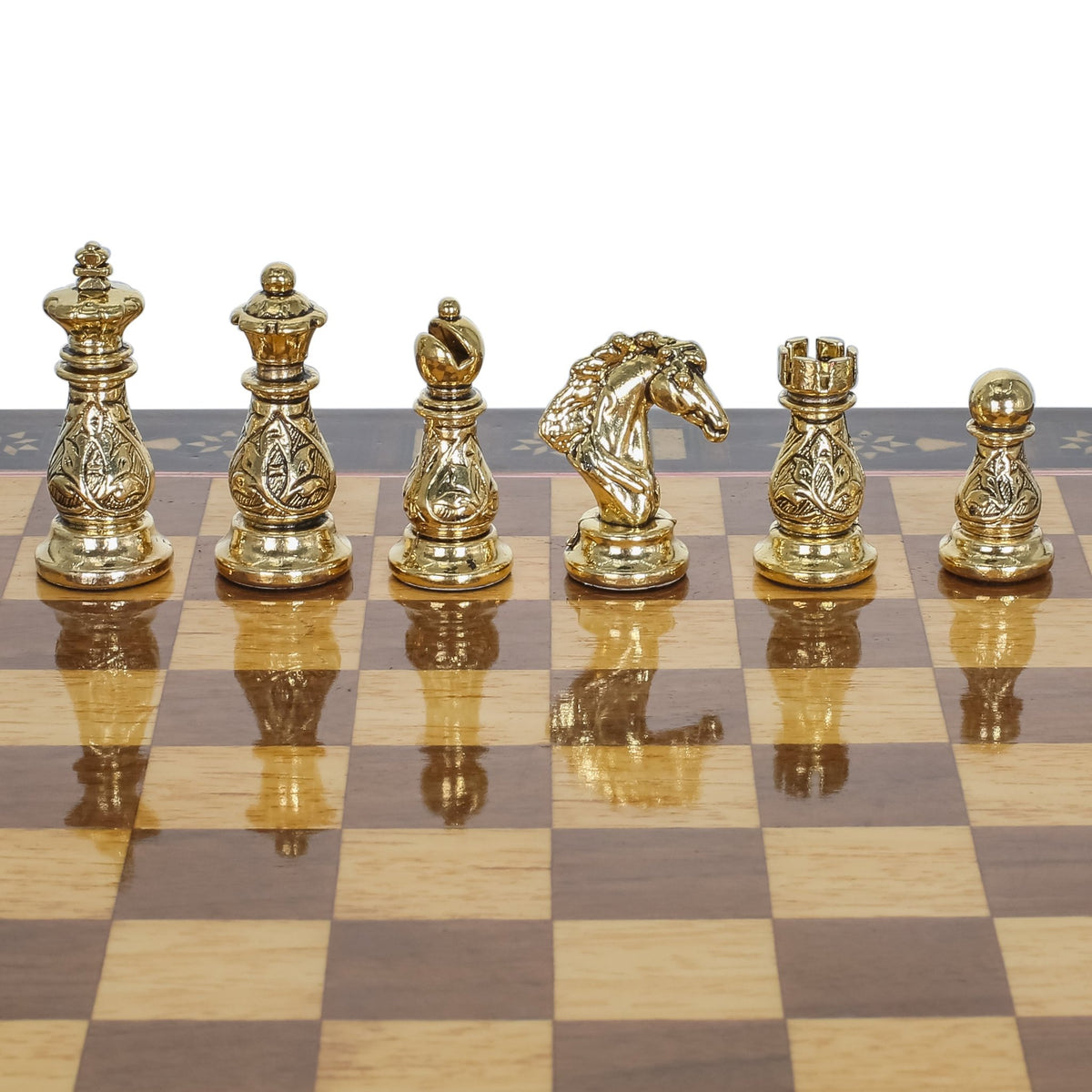Crystal Baroque Gold Metal Chess Set With Solid Wood Storage Board w/ In-Built Drawer | 30 CM (12 INCH) - Cooper Chess
