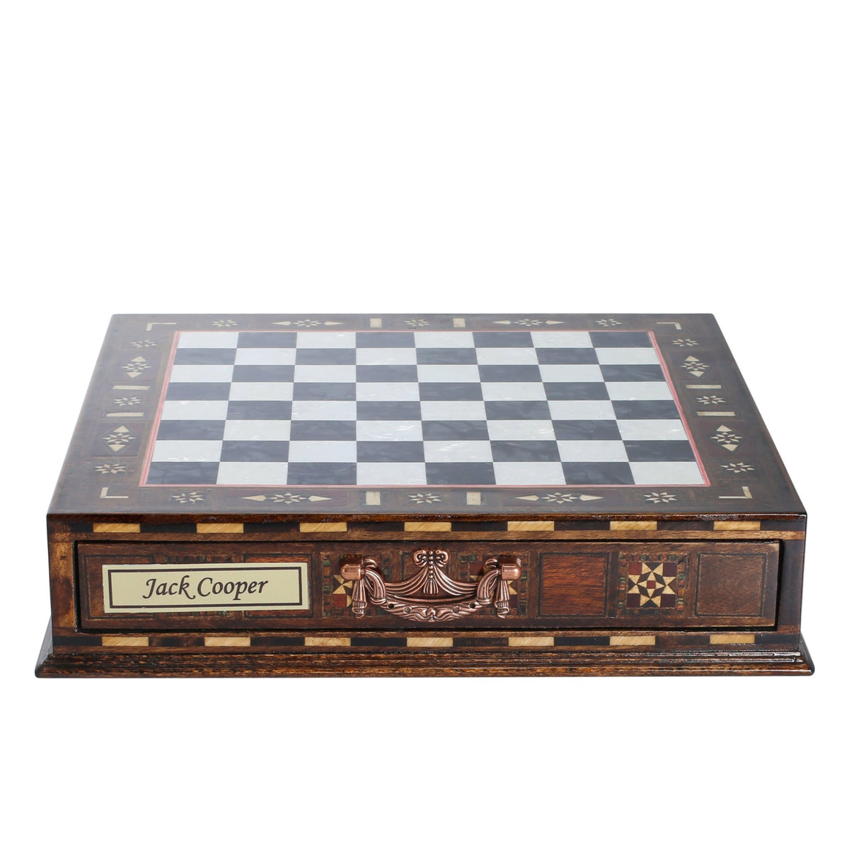 Crystal Baroque Gold Metal Chess Set With Solid Wood Storage Board w/ In-Built Drawer | 30 CM (12 INCH) - Cooper Chess