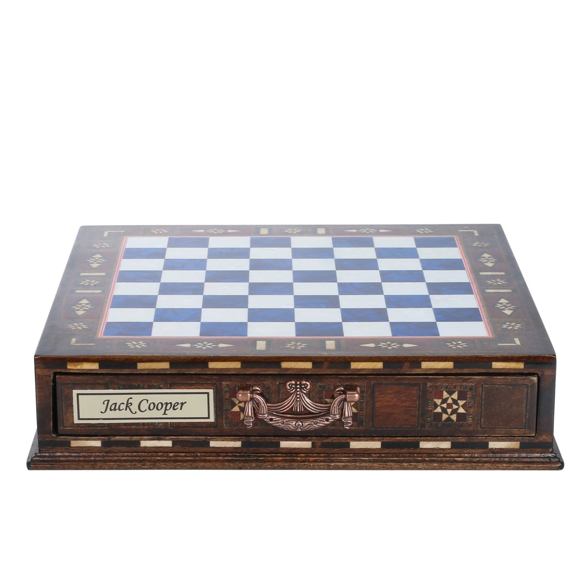 Crystal Baroque Gold Metal Chess Set With Solid Wood Storage Board w/ In-Built Drawer | 30 CM (12 INCH) - Cooper Chess