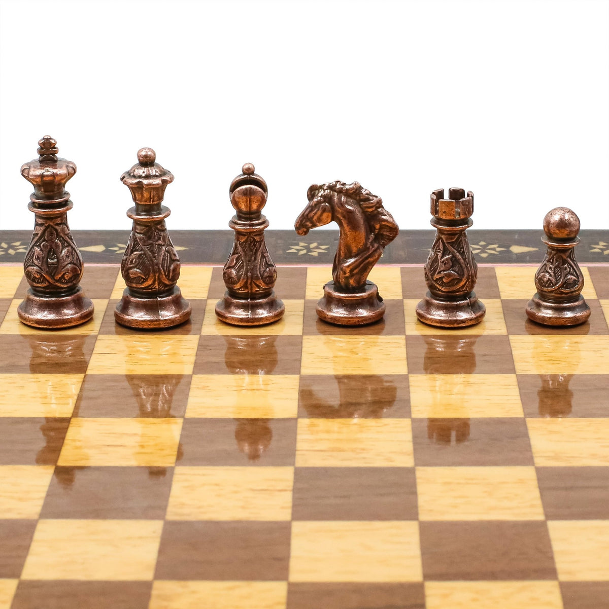 Crystal Baroque Bronze Metal Chess Set With Solid Wood Storage Board w/ In-Built Drawer | 30 CM (12 INCH) - Cooper Chess