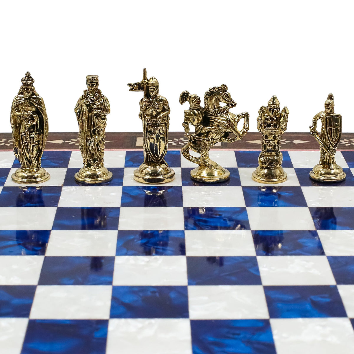 Handmade Inlay Chess Set with Drawer Storage 30 CM (12") - Die Cast Metal Pieces | Ottoman vs Byzantine War Themed - Cooper Chess