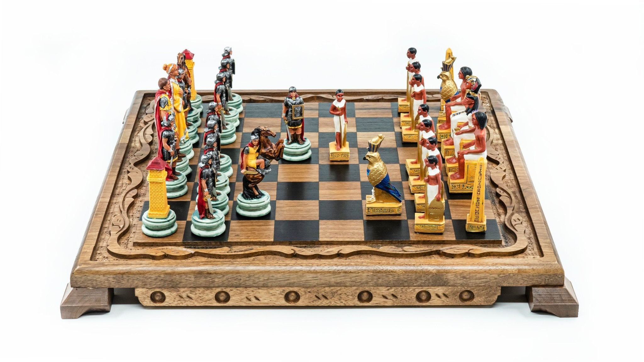 Roman vs Egyptian Solid Wood Chess Set | Handpainted | Hand - Carved Board– 36 cm (14 inch) - Cooper Chess