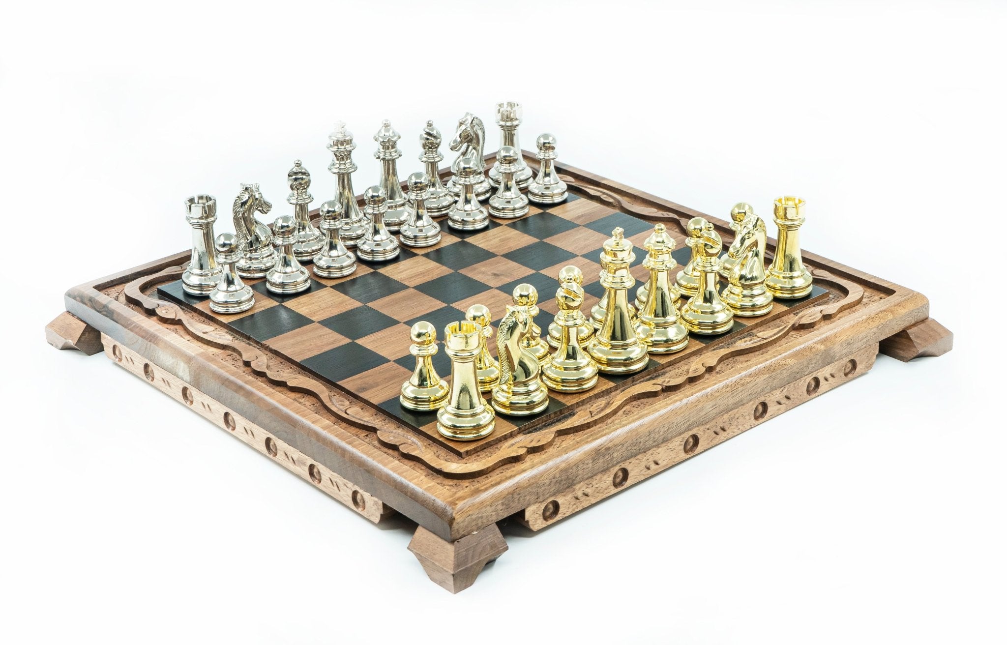 Solid Wood Chess Set | Die Cast Metal Staunton - Weighted Figures | Hand - Carved Board 36 cm (14 inch) - Cooper Chess