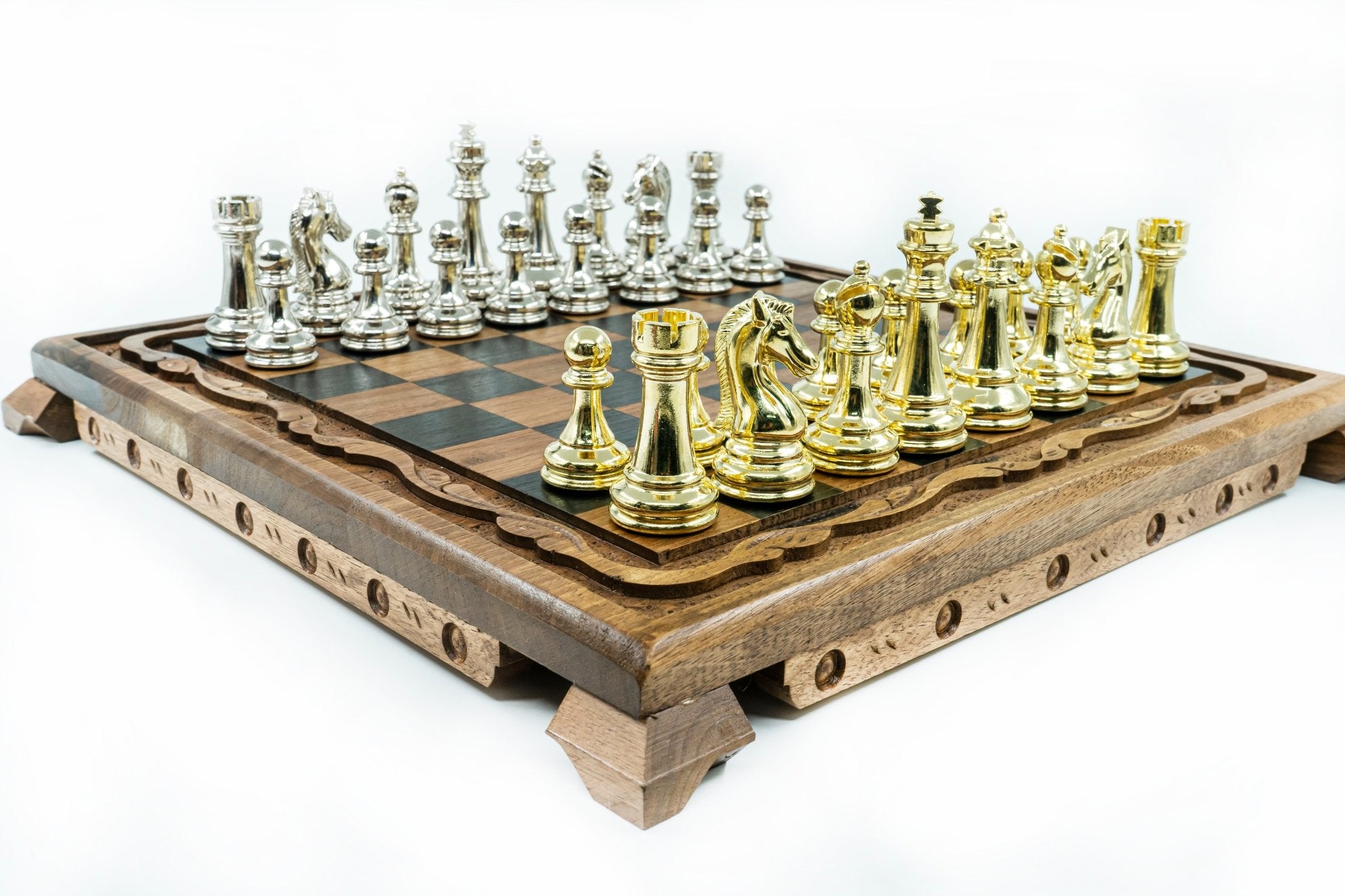 Solid Wood Chess Set | Die Cast Metal Staunton - Weighted Figures | Hand - Carved Board 36 cm (14 inch) - Cooper Chess