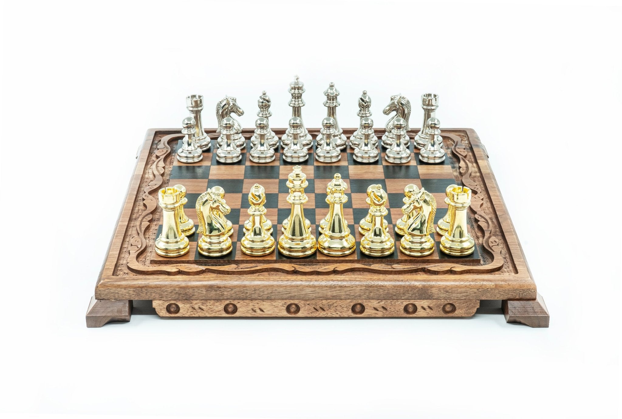 Solid Wood Chess Set | Die Cast Metal Staunton - Weighted Figures | Hand - Carved Board 36 cm (14 inch) - Cooper Chess