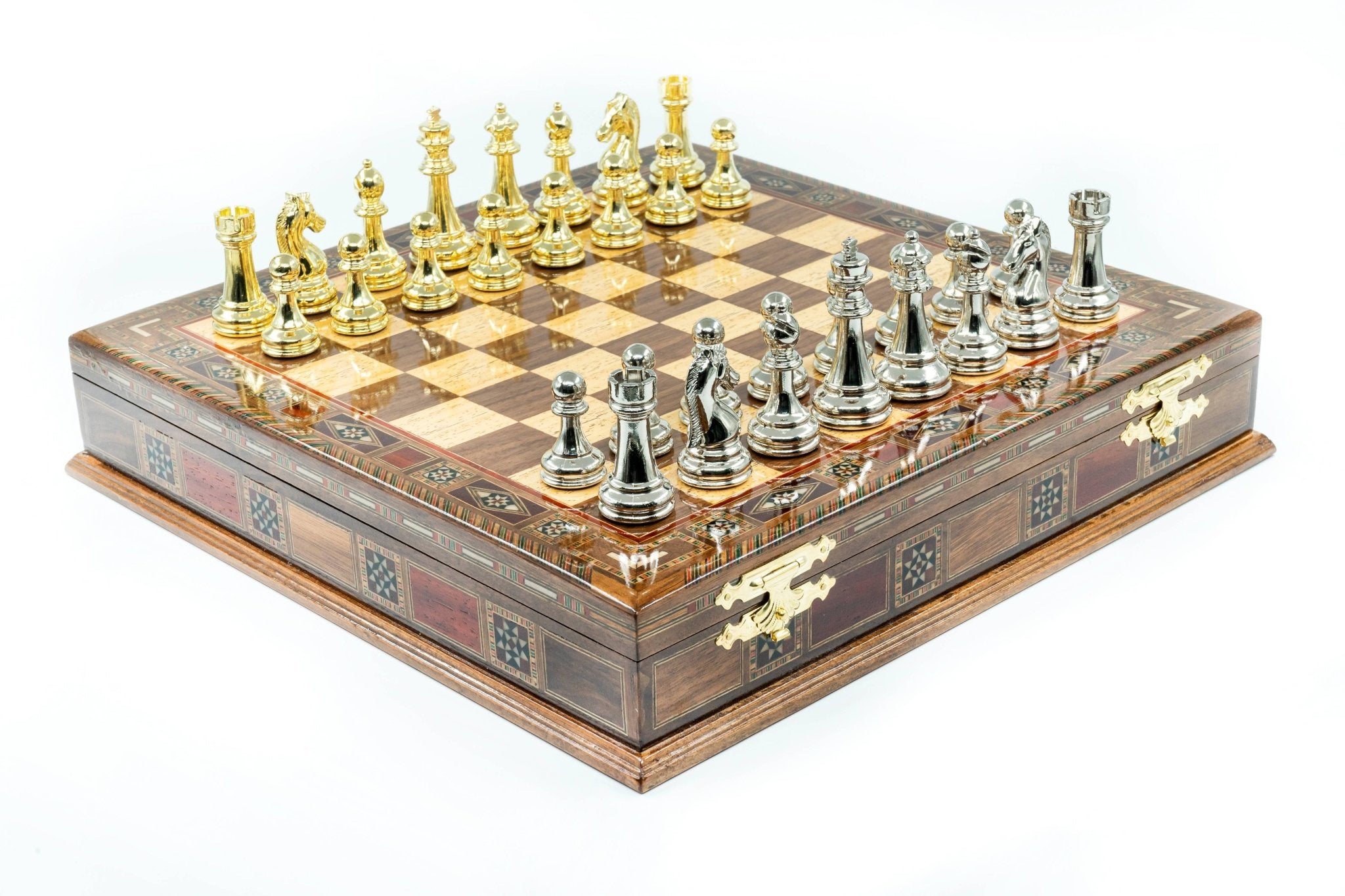 Handmade Metal Chess Set with Storage | Solid Wood Board – 38 cm (15 inch) - Cooper Chess