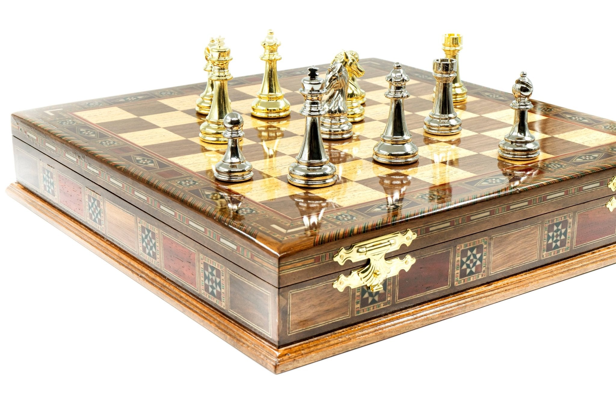 Handmade Metal Chess Set with Storage | Solid Wood Board – 38 cm (15 inch) - Cooper Chess