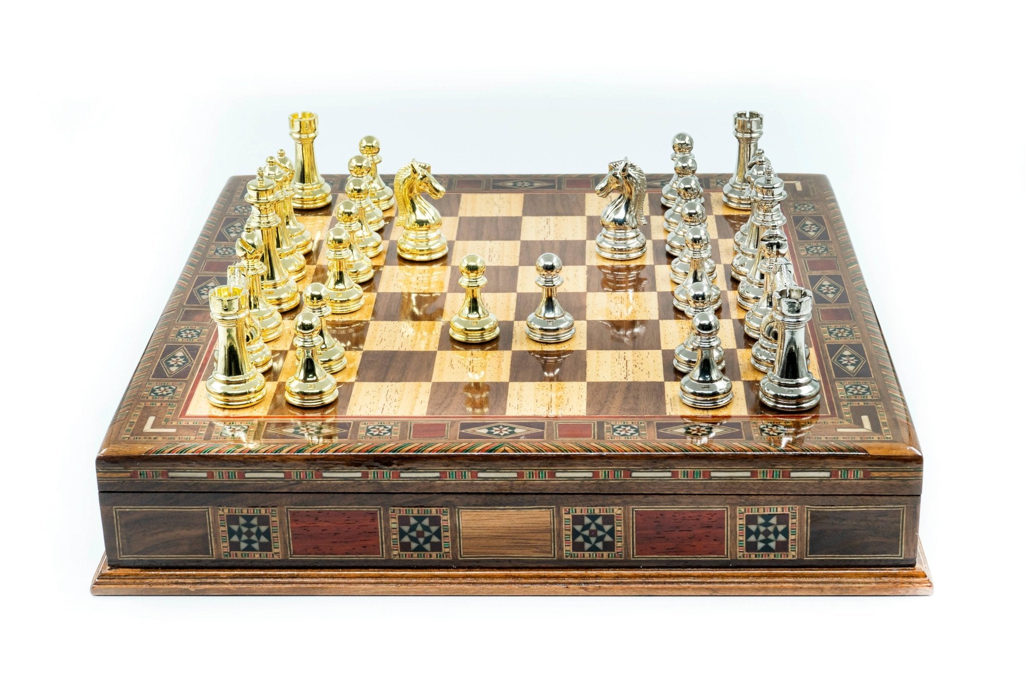 Handmade Metal Chess Set with Storage | Solid Wood Board – 38 cm (15 inch) - Cooper Chess