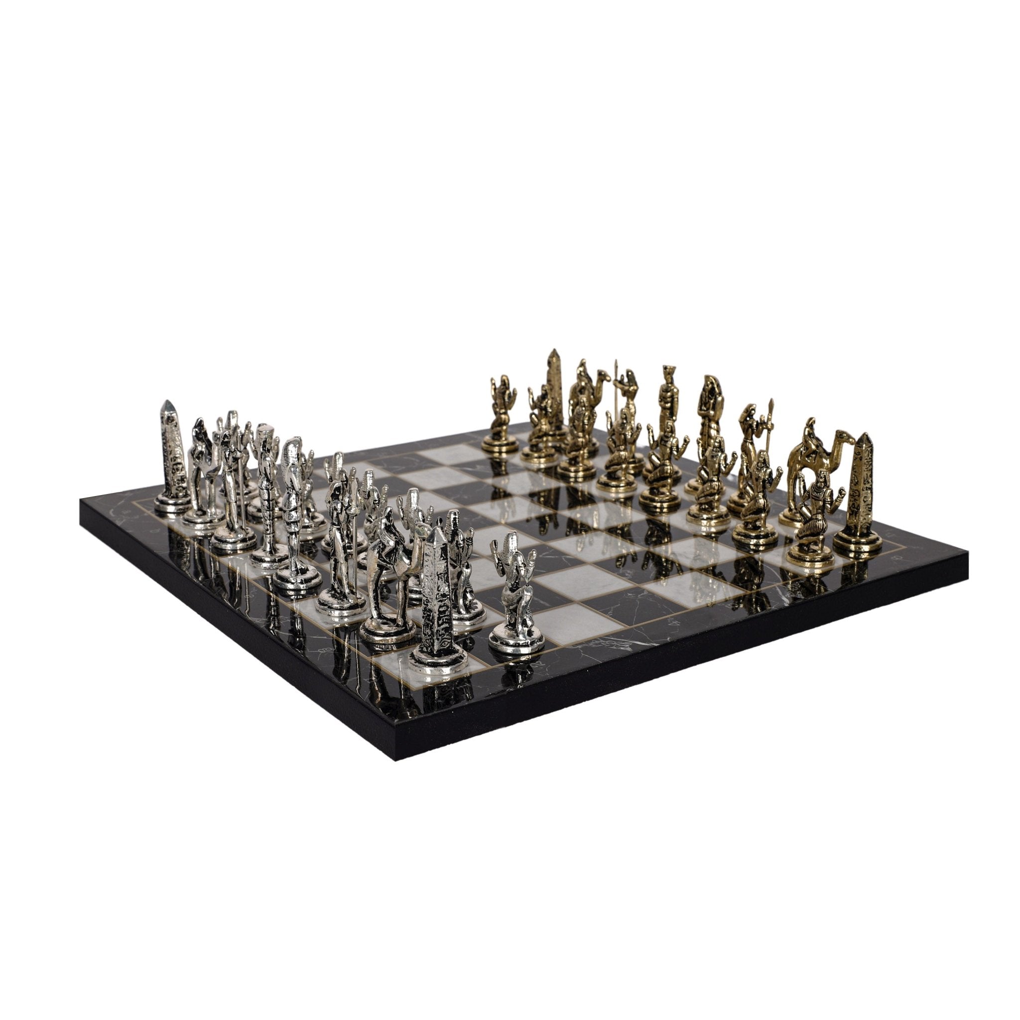 Egypt Cleopatra Metal Chess Set | Wooden Chess Board 30CM (12") - Cooper Chess