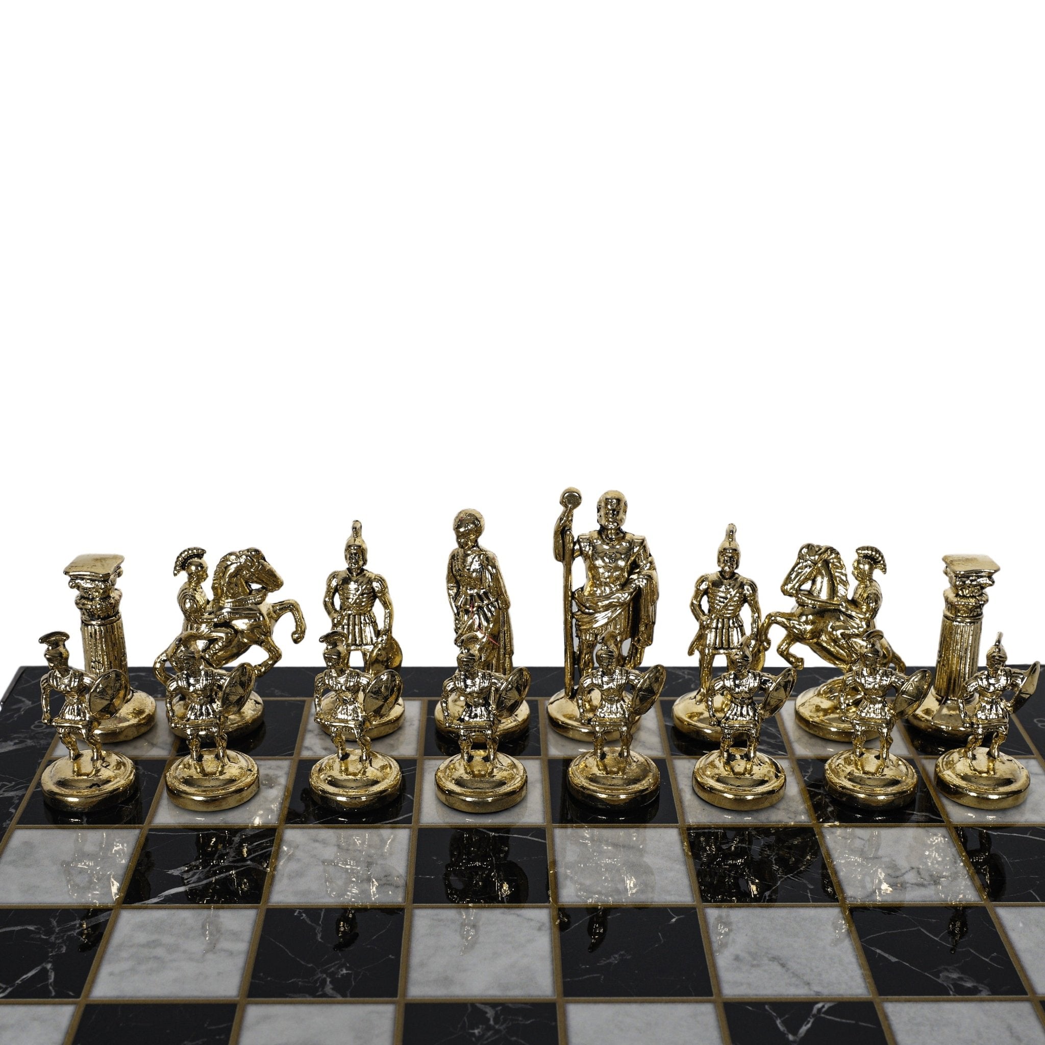 Roman Empire Caesar Metal Chess Set | Wooden Chess Board 30CM (12") | Model 1 - Cooper Chess