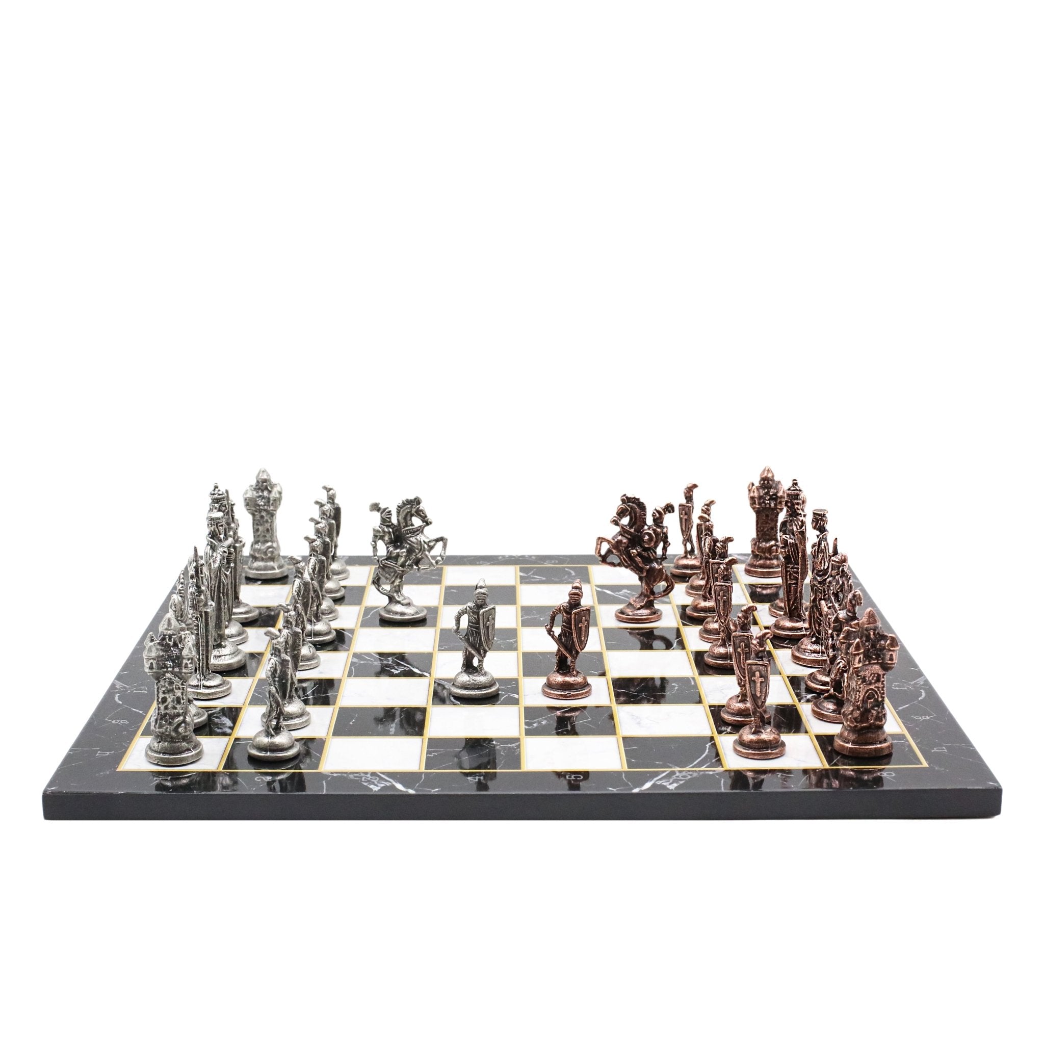 Royal British Vintage Metal Chess Set | Wooden Chess Board 37CM (15") - Cooper Chess