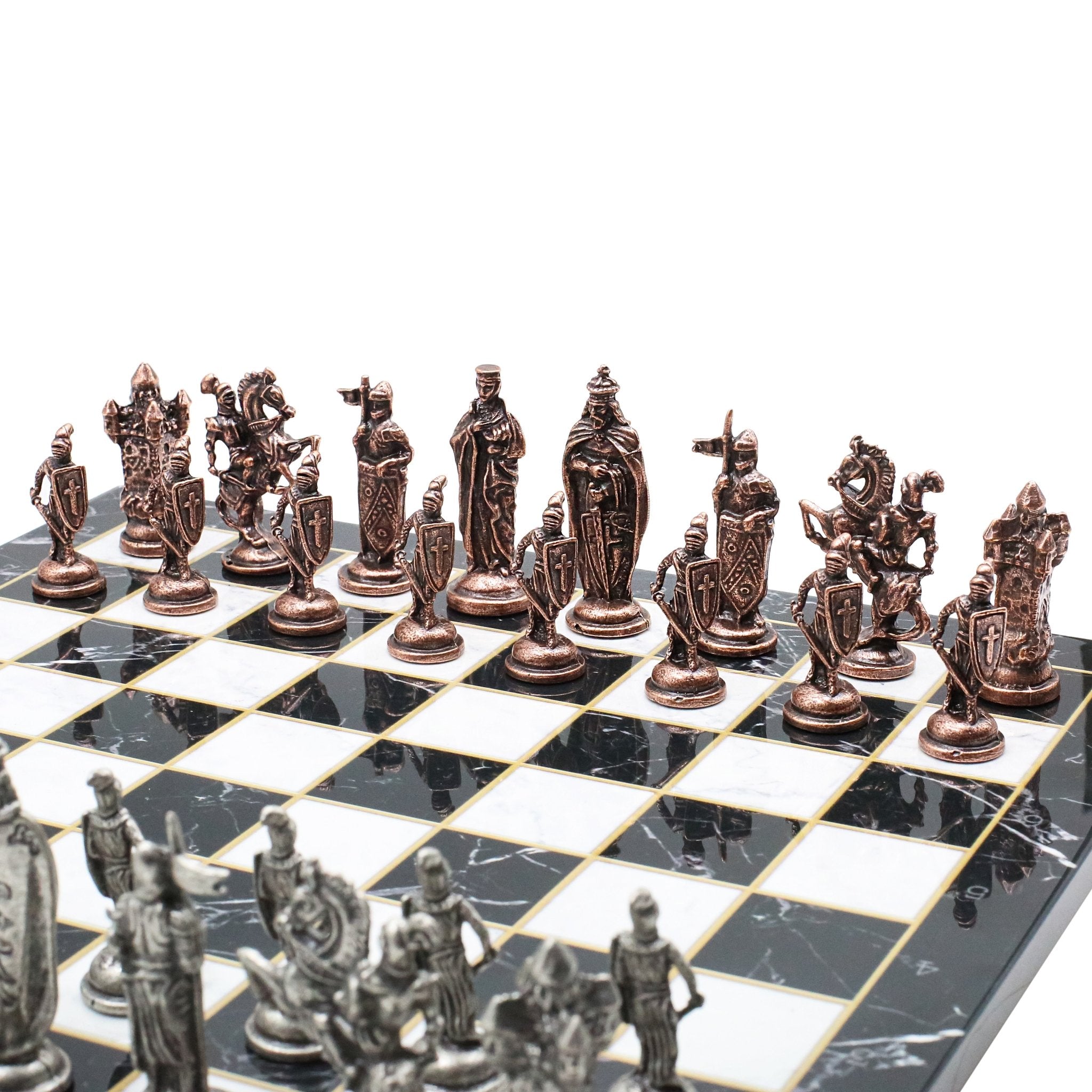 Royal British Vintage Metal Chess Set | Wooden Chess Board 37CM (15") - Cooper Chess