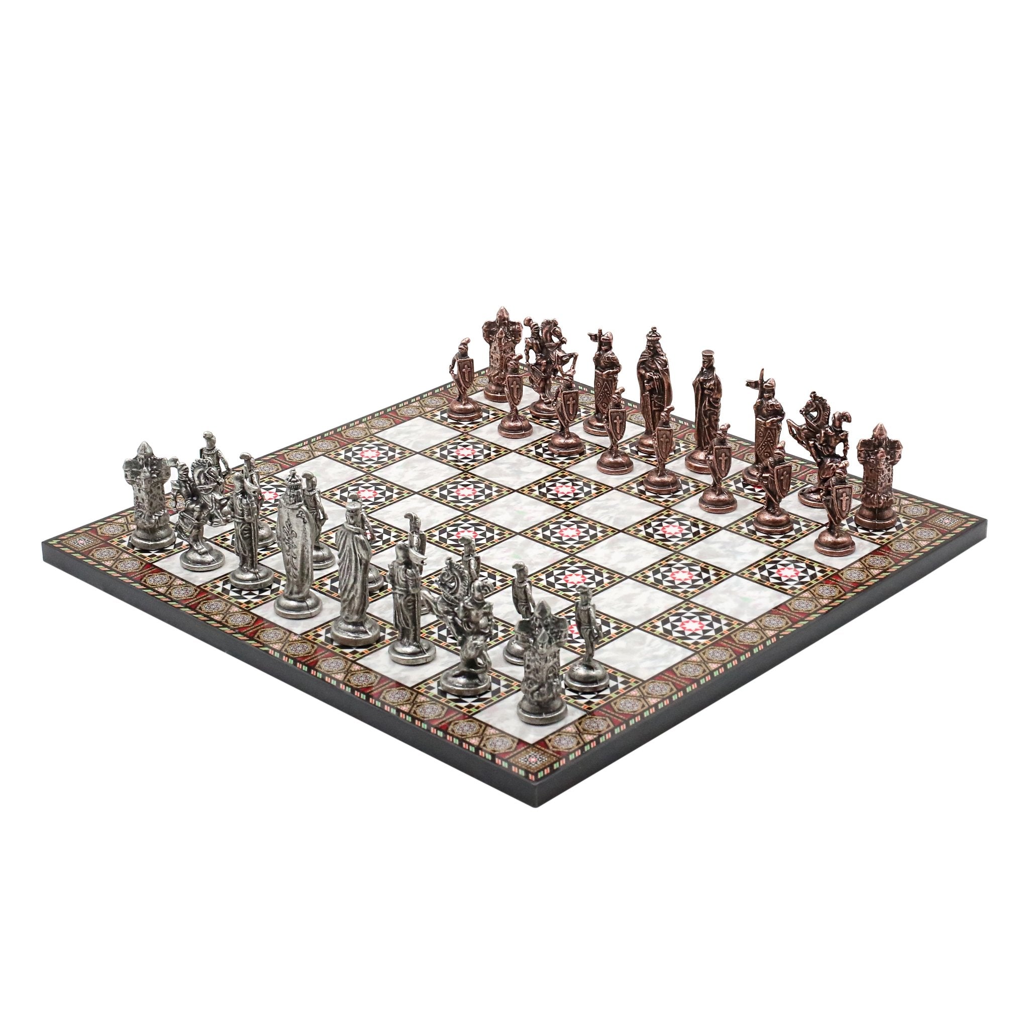 Royal British Vintage Metal Chess Set | Wooden Chess Board 37CM (15") - Cooper Chess