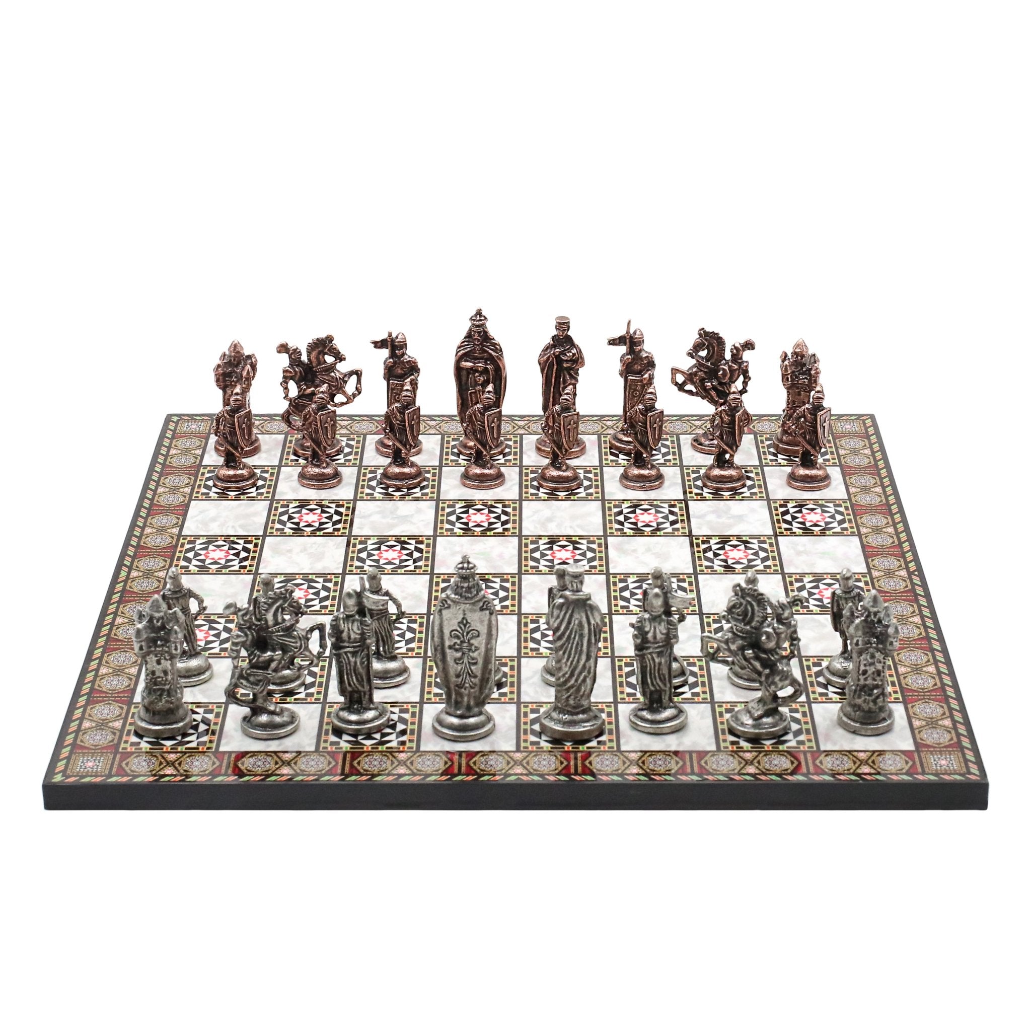 Royal British Vintage Metal Chess Set | Wooden Chess Board 37CM (15") - Cooper Chess