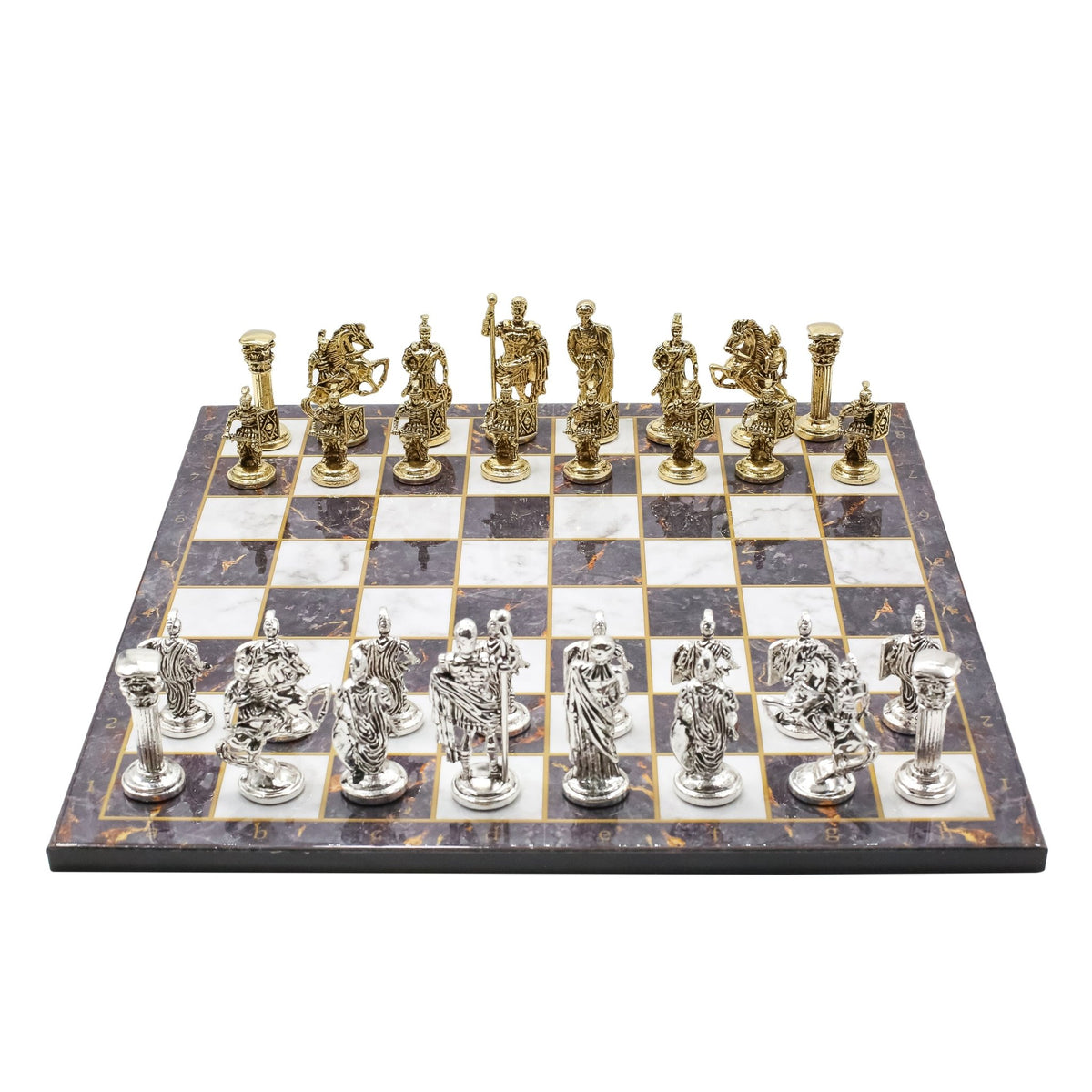 Roman Caesar Metal Chess Set | Wooden Chess Board 37CM (15") - Cooper Chess