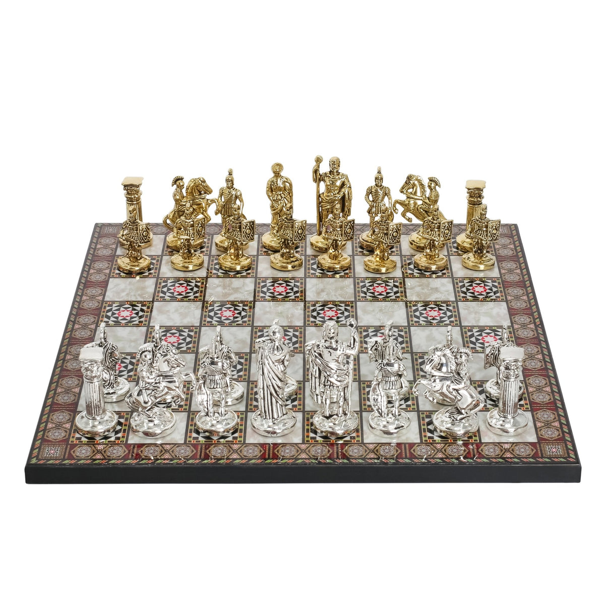 Roman Caesar Metal Chess Set | Wooden Chess Board 37CM (15") - Cooper Chess