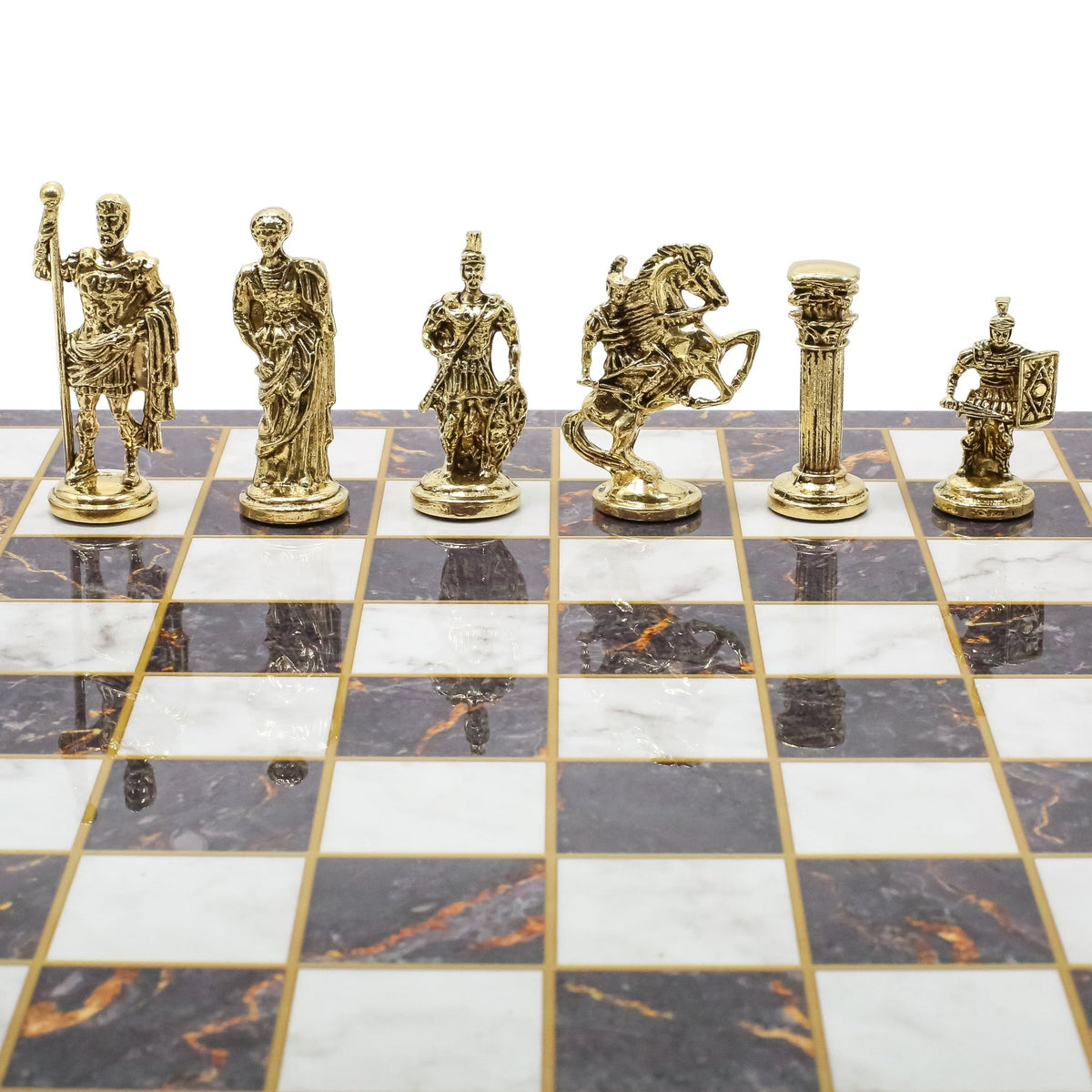 Roman Caesar Metal Chess Set | Wooden Chess Board 37CM (15") - Cooper Chess