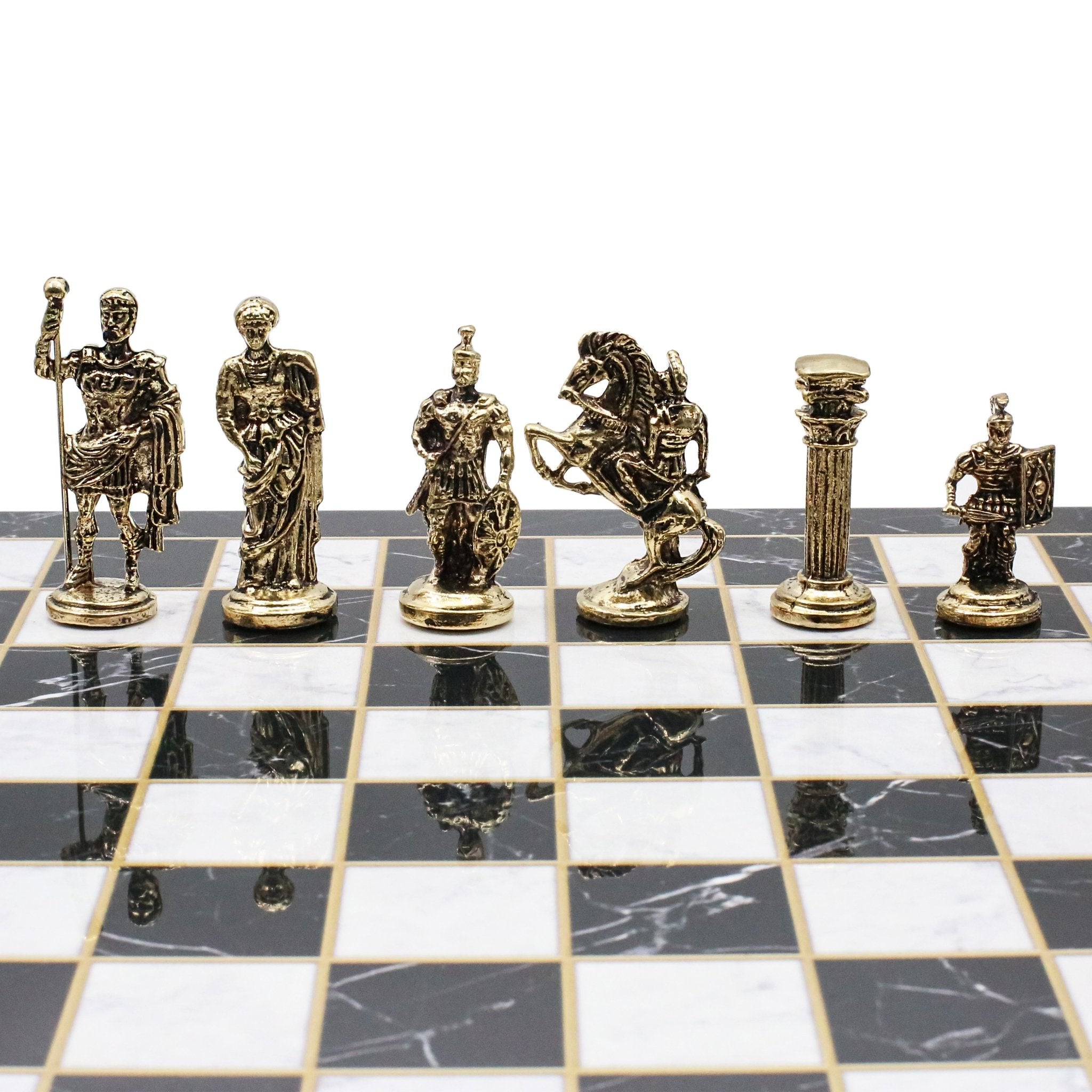 Roman Caesar Metal Chess Set | Wooden Chess Board 37CM (15") - Cooper Chess