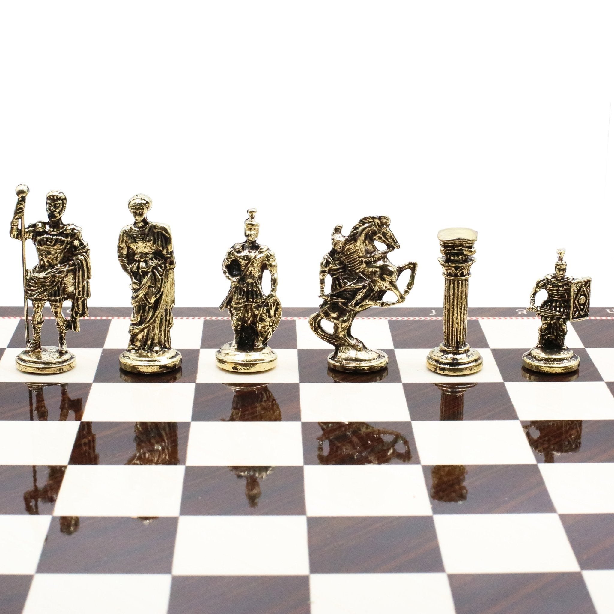 Roman Caesar Metal Chess Set | Wooden Chess Board 37CM (15") - Cooper Chess