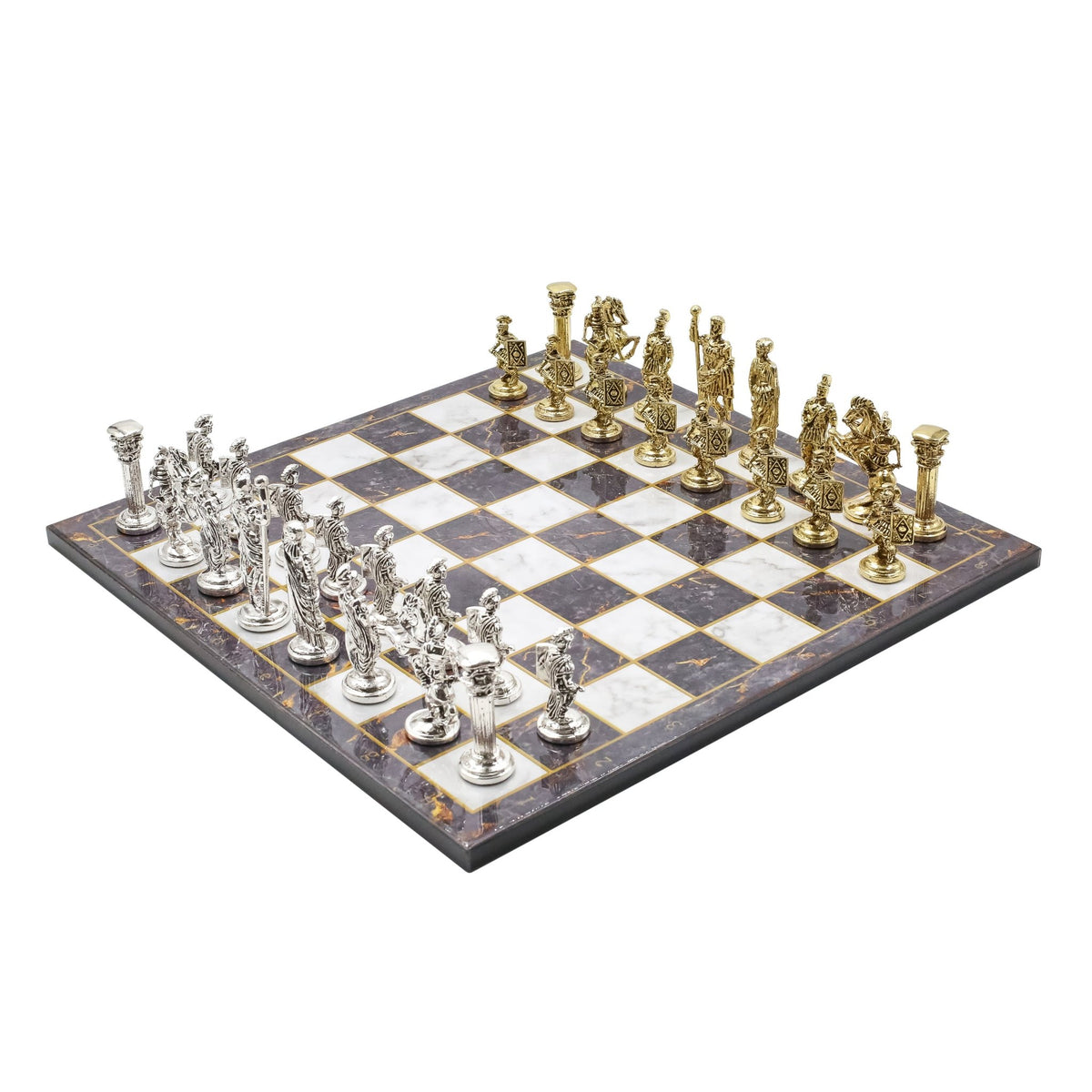 Roman Caesar Metal Chess Set | Wooden Chess Board 37CM (15") - Cooper Chess