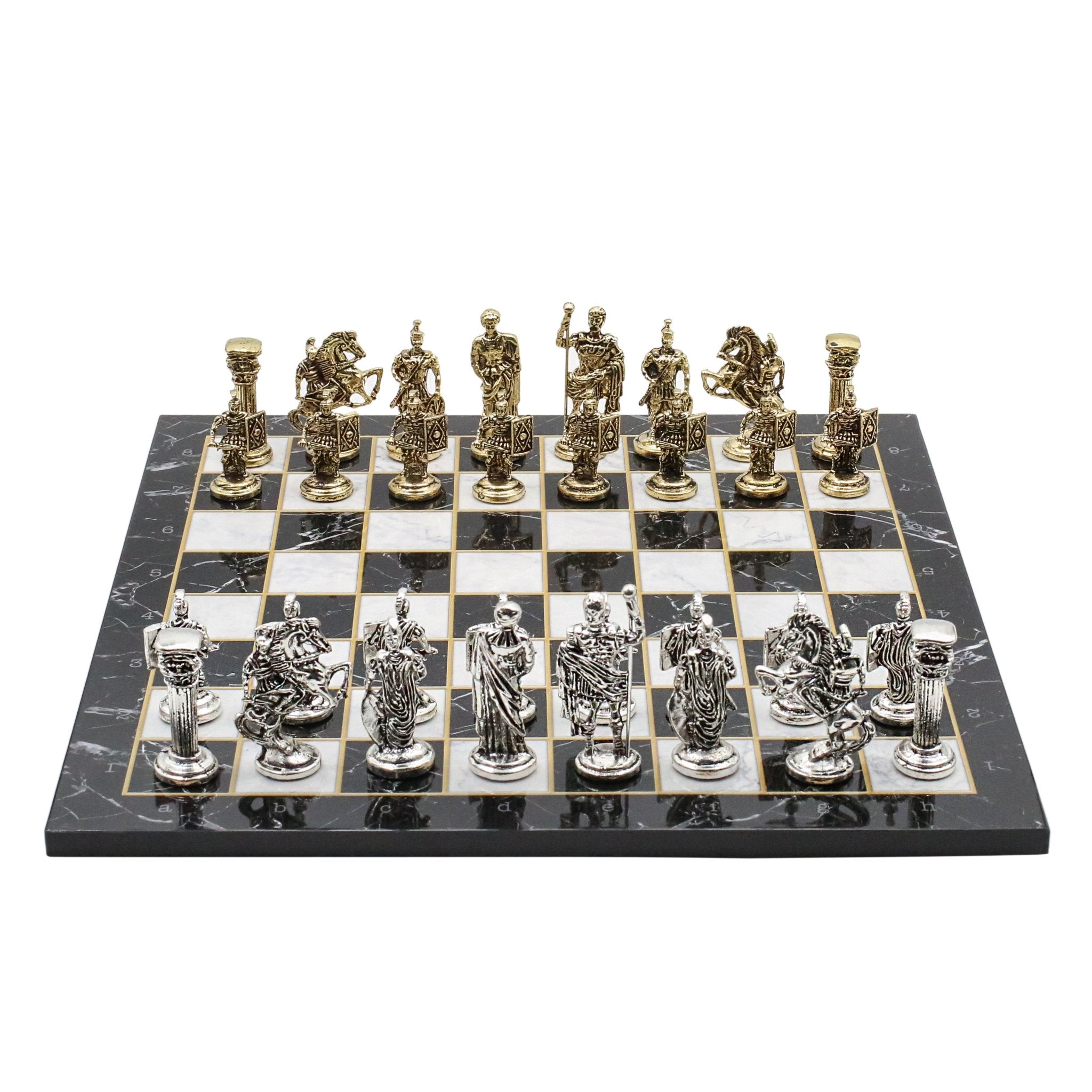 Roman Caesar Metal Chess Set | Wooden Chess Board 37CM (15") - Cooper Chess