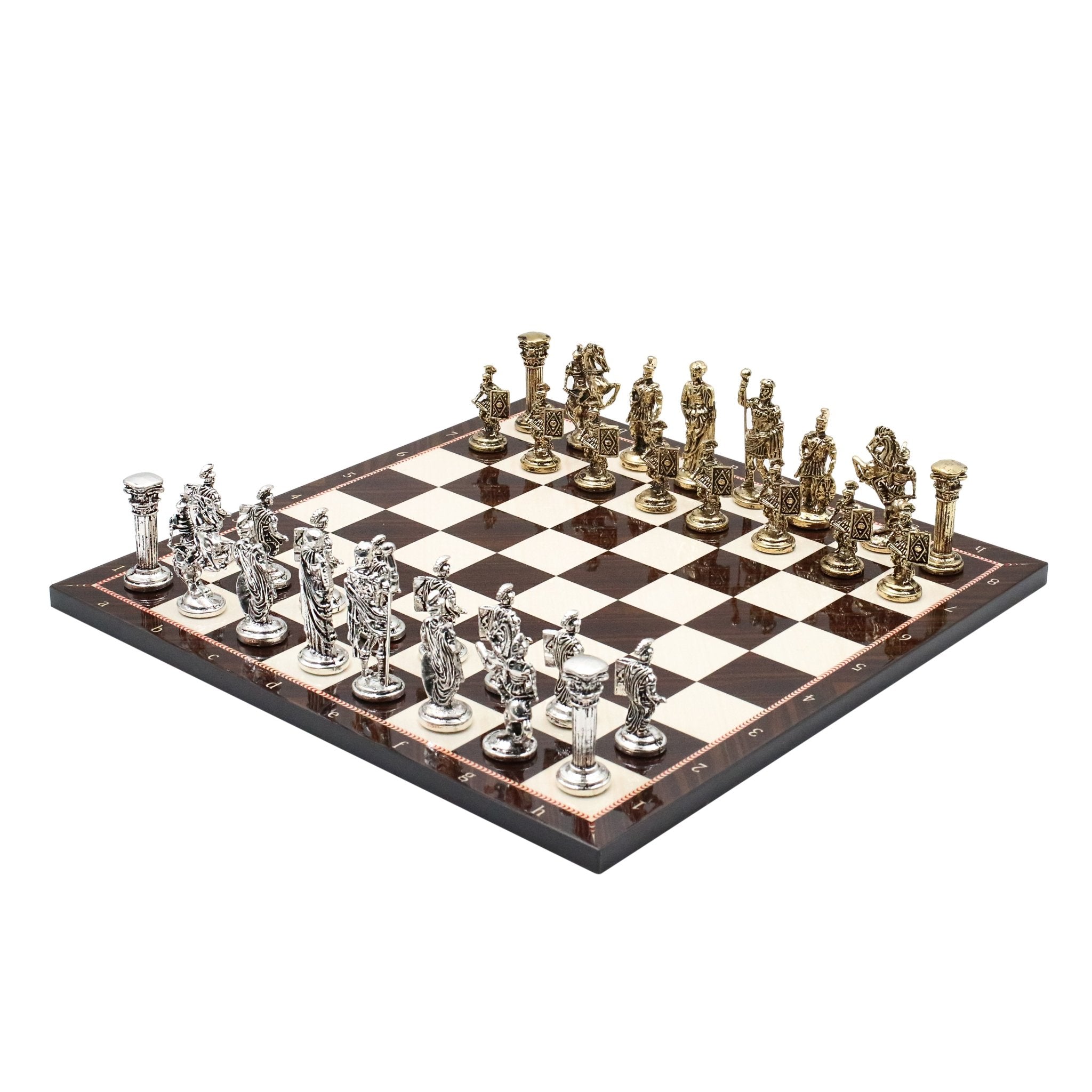 Roman Caesar Metal Chess Set | Wooden Chess Board 37CM (15") - Cooper Chess